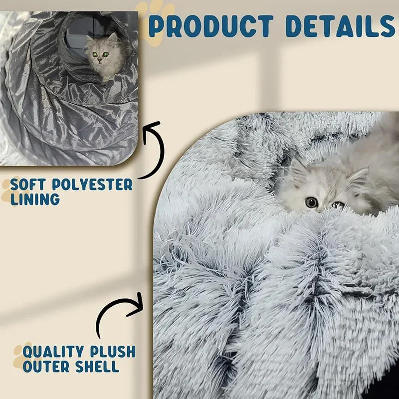 Yiran Furniture Plüsch Katzen Tunnelbett mit Kissen und 3 Peekaboo-Formen für Wohnungskatzen - Bild 2