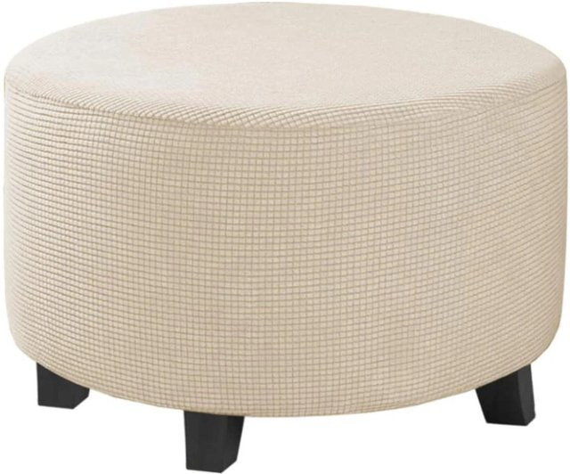 Stretch Ottoman Hülle aus Jacquard in Beige für runde Klapphocker und Aufbewahrungshocker XL - Bild 1