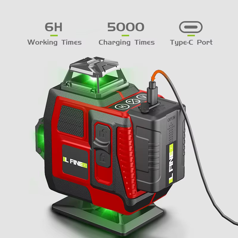 LFINE 4D Grüner Laser-Nivellierer mit 16 Linien, 360° Selbstnivellierender Kreuzlinienlaser für Innen- und Außeneinsatz inklusive 2 wiederaufladbaren Batterien - Bild 5