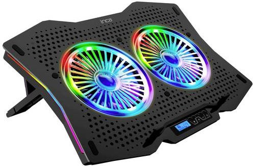 INCA INC-606TGS Notebook-Ständer mit Kühlfunktion und USB-Hub-Funktion, höhenverstellbar, Schwarz/Multicolor - Bild 1