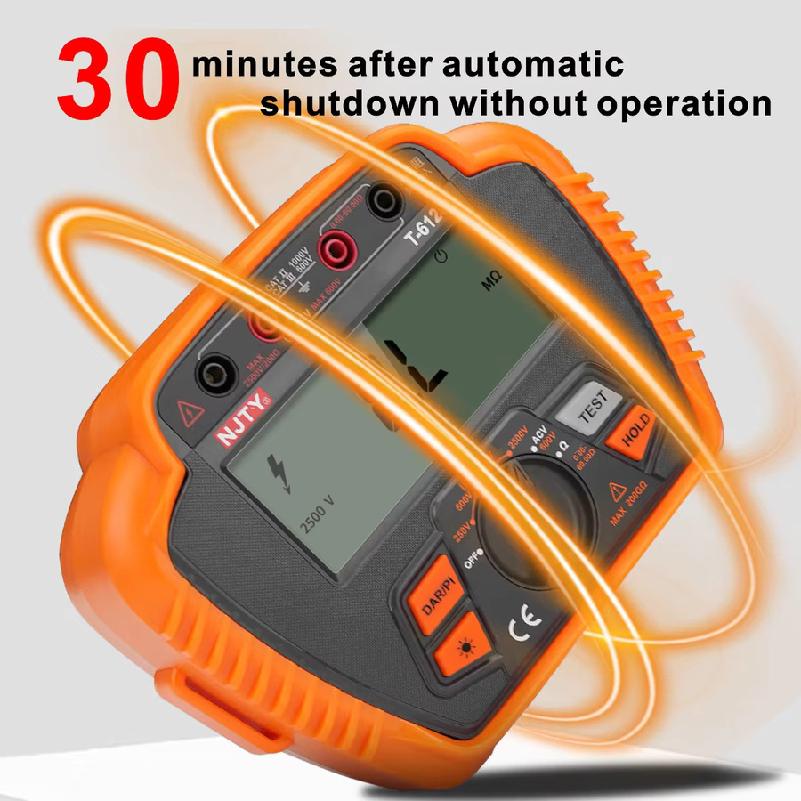 NJTY Digitales Megohmmeter Isolationswiderstandstester 1000 V/2500 V in Orange mit Messung des Absorptionsverhältnisses und niedrigem Widerstand bis 200 GΩ - Bild 3