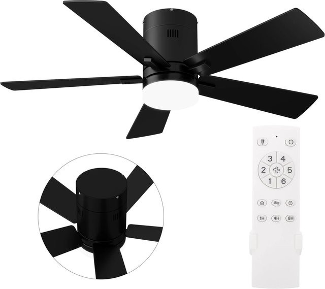 PXloue Deckenventilator mit LED-Licht und Fernbedienung, 42 Zoll, DC Motor, Schwarz - Bild 1