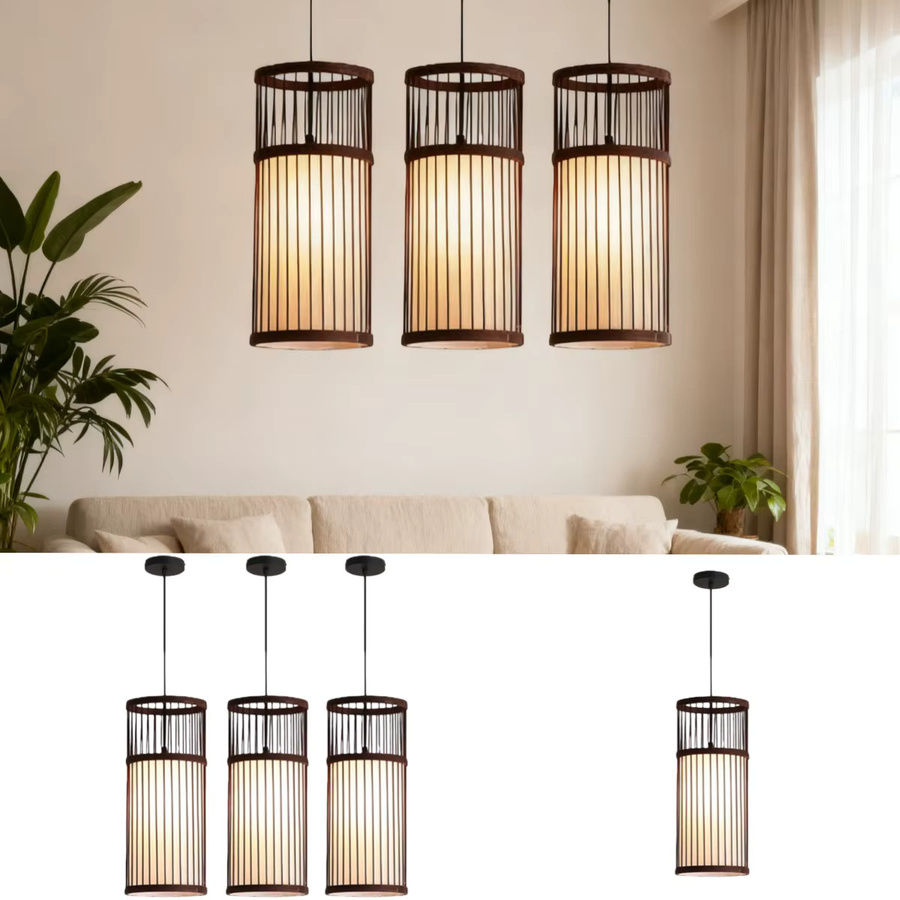 JOYINLED Japanische Bambus-Deckenleuchte im Laternenstil, handgewebter Kronleuchter für Wohnzimmer und Schlafzimmer, Warmweiß - Bild 2