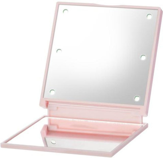 Beautyyy Mini-LED-Schminkspiegel in Rosa, zusammenklappbarer Kosmetikspiegel mit 6 LEDs für den Tisch - Bild 1