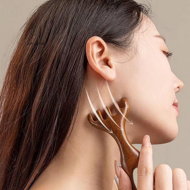 HNKMP Gua Sha Gesichtsmassagegerät und Kopfhautmassagegerät, Sandelholz, braun - Bild 1