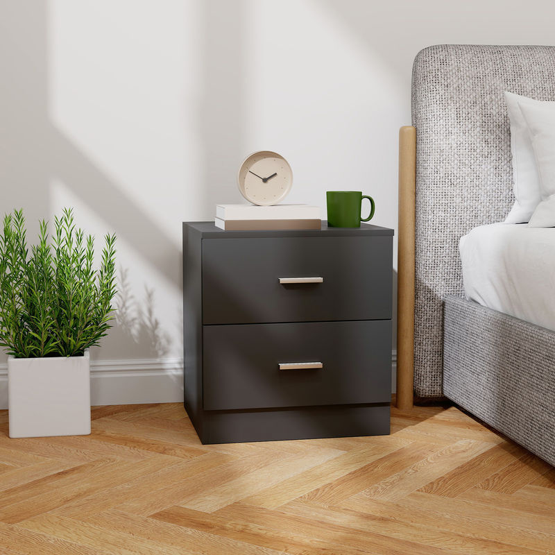 HOMCOM Moderner Nachttisch mit 2 Schubladen in Schwarz, Beistelltisch für Schlafzimmer und Wohnzimmer, B: 45 cm, T: 39,5 cm, H: 49 cm - Bild 2