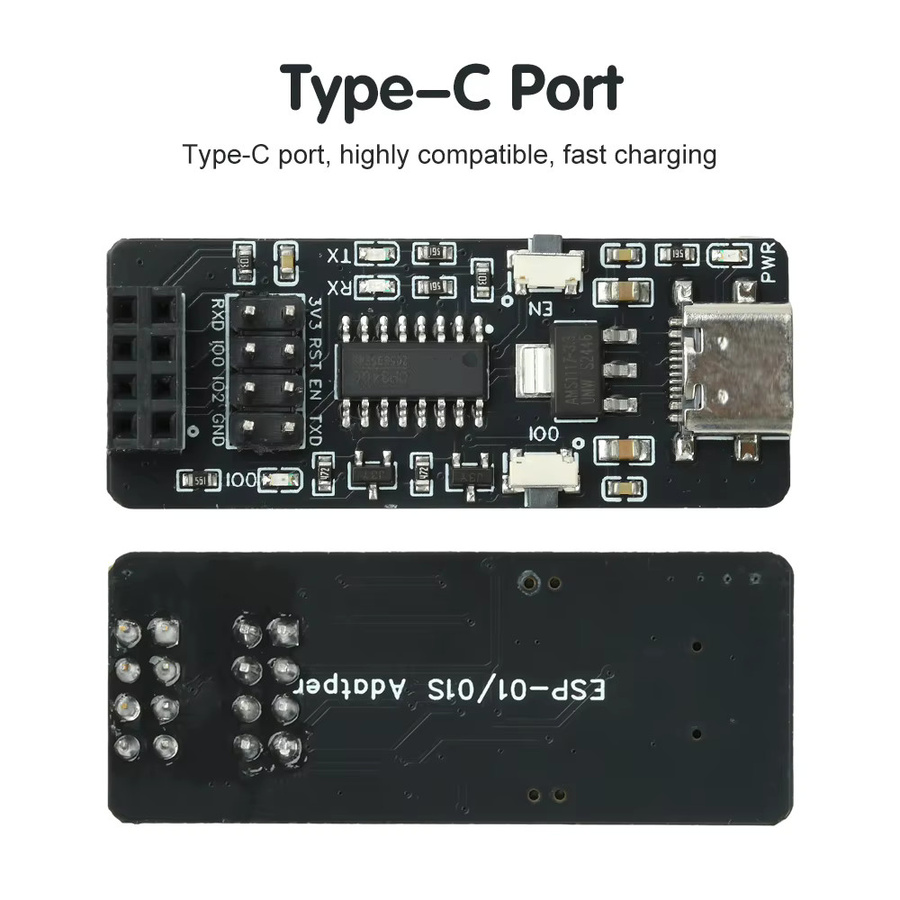 ESP-01/01S USB zu TTL Konvertierungsplatine mit Typ-C Schnittstelle für ESP8266 WiFi Übertragungsmodul in Schwarz und Transparent - Bild 2