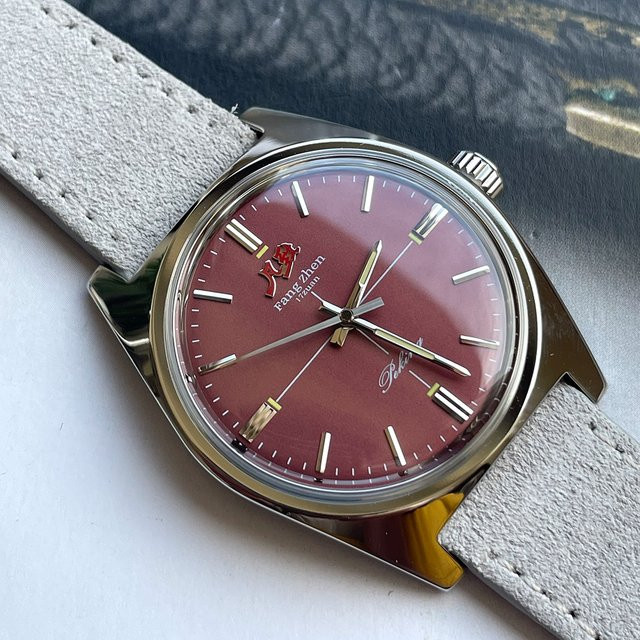 Merkur Armbanduhr, Handaufzug, Edelstahl, weinrot, 36 mm, Herren - Bild 1