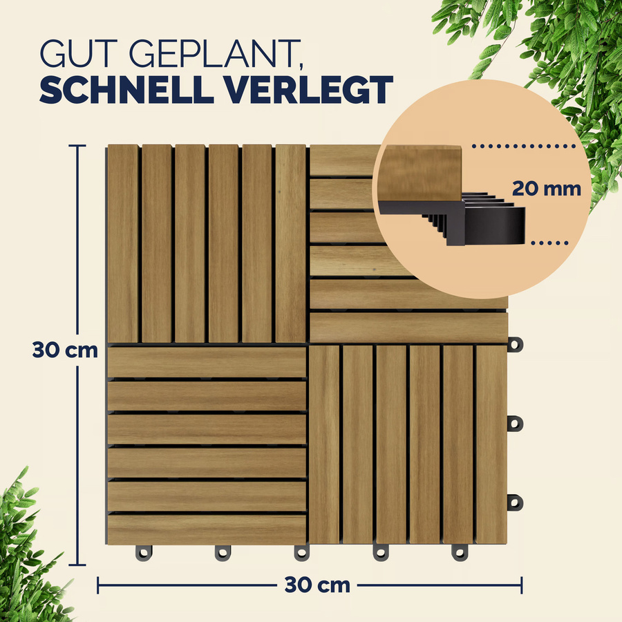 Casaria Akazie Quattro Mosaik Holzfliesen 11er-Set Braun B/B/H: 30 x 30 cm - Bild 2