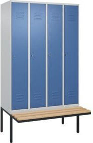 C+P Spind Classic PLUS Garderobenschrank mit Sitzbank, 4 Abteile, Zylinderschloss, 3 Garderobenhaken, B/T/H: 212 x 120 x 81,5 cm - Bild 1