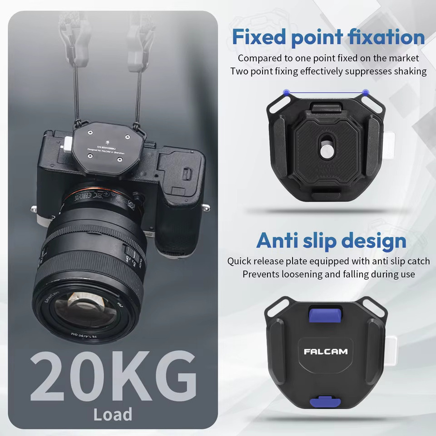 Falcam F38 V2 Universeller Schultergurt Schnellwechselplatte in Schwarz mit Arca Swiss Kompatibilität für DSLR-Kameras, Stativ und Slider Mount Adapter - Bild 2