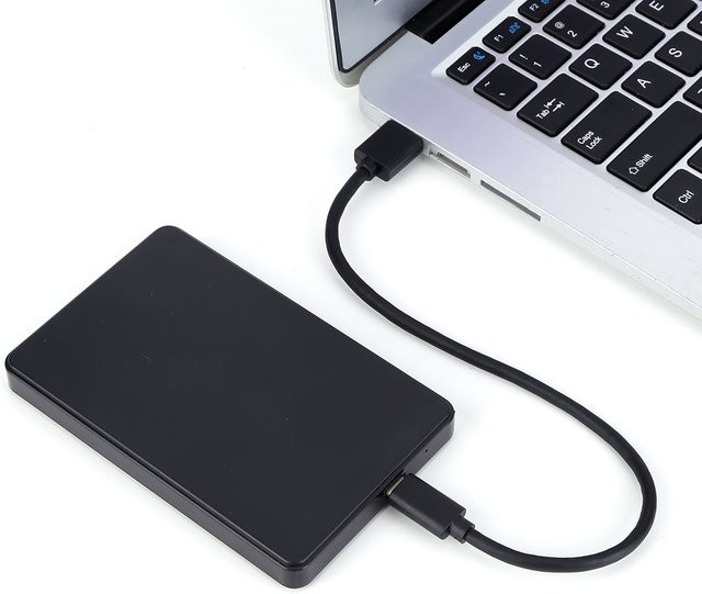 Tragbares 2,5 Zoll HDD-Gehäuse mit USB 3.1 und USB-C Anschluss für SATA 1/2/3 HDD oder SSD in Schwarz - Bild 1