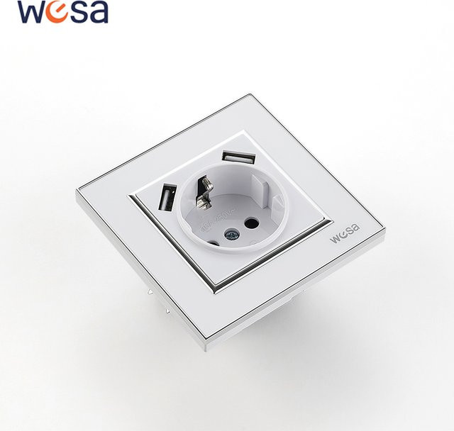 WESA USB-Steckdose mit geschliffener Acrylplatte in Weiß, flammhemmend, 250 V, EU-Standard - Bild 1