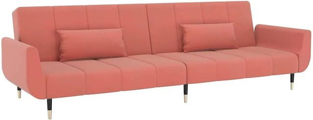 vidaXL Schlafsofa 2-Sitzer mit 2 Kissen aus Rosa Samt mit Schlaffunktion und Armlehnen - Bild 1