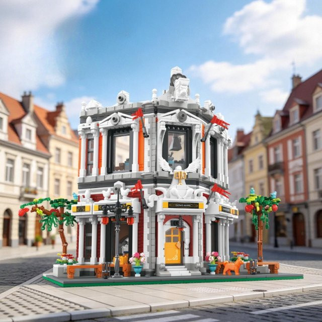 SixBricks MOC Großes Kochakademie-Bausteinset, Straßenansicht-Hausmodell - Bild 1