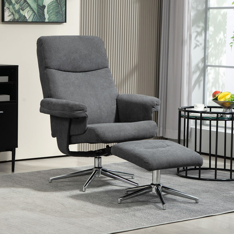 HOMCOM Relaxsessel mit Hocker in Dunkelgrau mit Samtoptik und Liegefunktion - Bild 2