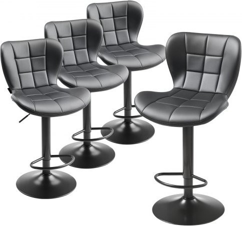 VEVOR Barhocker 4er Set aus PU-Leder in Schwarz, moderne höhenverstellbare Bistrohocker mit 360 Grad Drehung, Rückenlehne und Fußstütze für Küche und Esszimmer - Bild 1