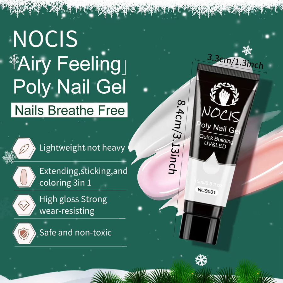 NOCIS Poly-Nagelverlängerungs-Gel-Set, 12 Farben, Glitzer & Klassisch - Bild 3