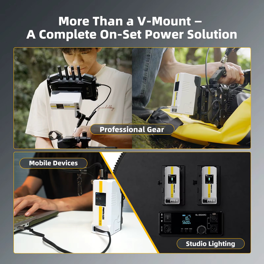 PHOTOOLEX V-Mount Akku mit 5500 mAh und 79 Wh, tragbarer Li-Ion-Akku mit 8 Anschlüssen und USB-C für Sony Camcorder und Kameras - Bild 5