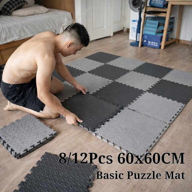 DHDH EVA Bodenpuzzlematte mit Blattmuster in Schwarz, rutschfest und verbindbar, B/T: 60 x 60 cm - Bild 1