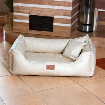 Tierlando MADDOX KOMFORT Hundebett Hundesofa aus Kunstleder in Beige, B: 125 cm, T: 75 cm, H: 25 cm - Bild 2