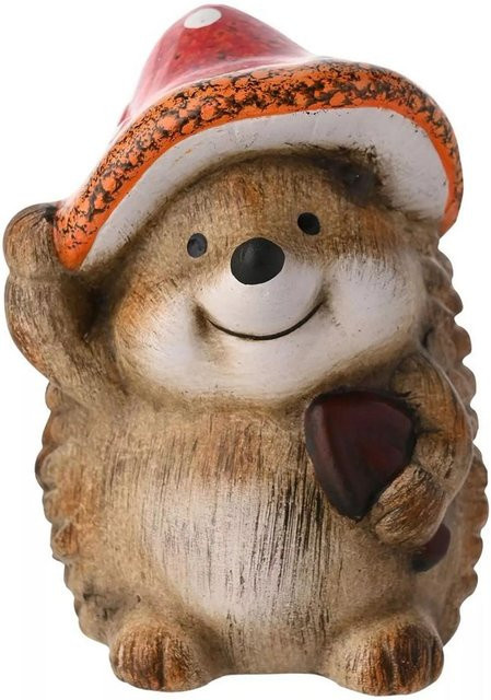 Landleben Igel mit Fliegenpilzhut Ornament in Braun/Rot, B/T/H: 18 x 11 x 12 cm - Bild 1