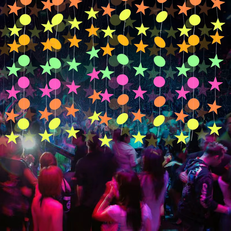 Neon-Party-Girlande von joy-enlife mit Punkten und Sternen aus Papier in Multicolor, leuchtet im Dunkeln für Geburtstag und Hochzeit - Bild 2