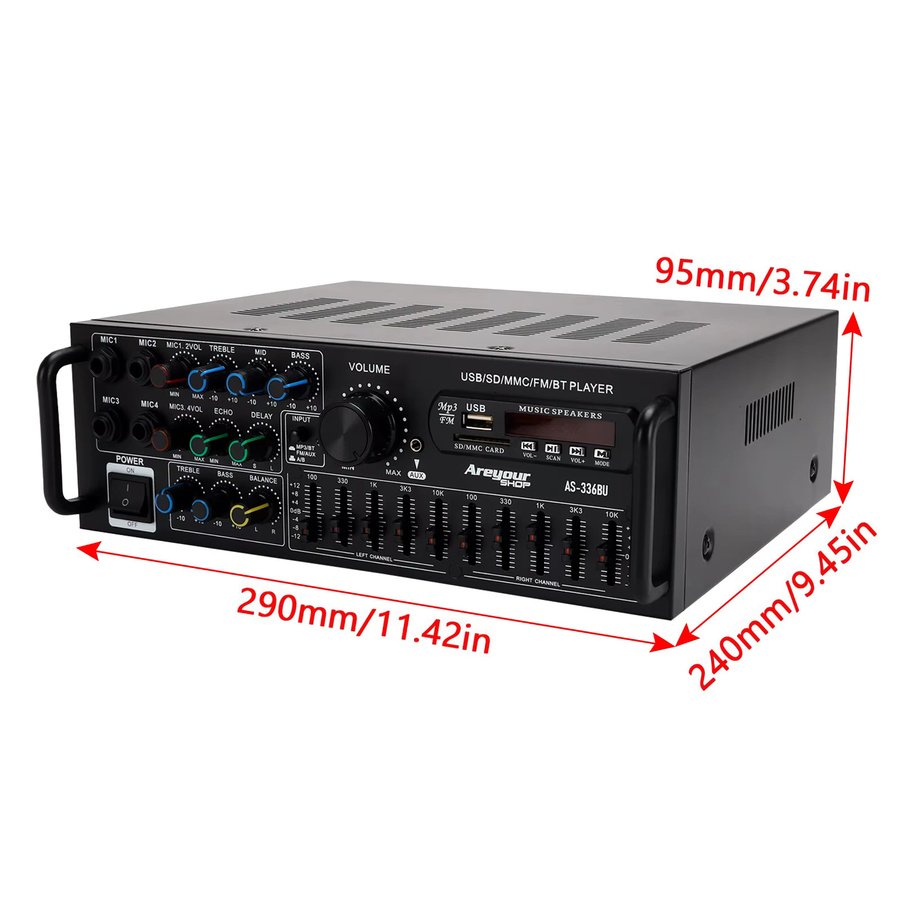 Sunbuck HiFi Stereo-Leistungsverstärker mit Bluetooth 5.0, 2000W, Karaoke, FM, USB und SD in Schwarz - Bild 2