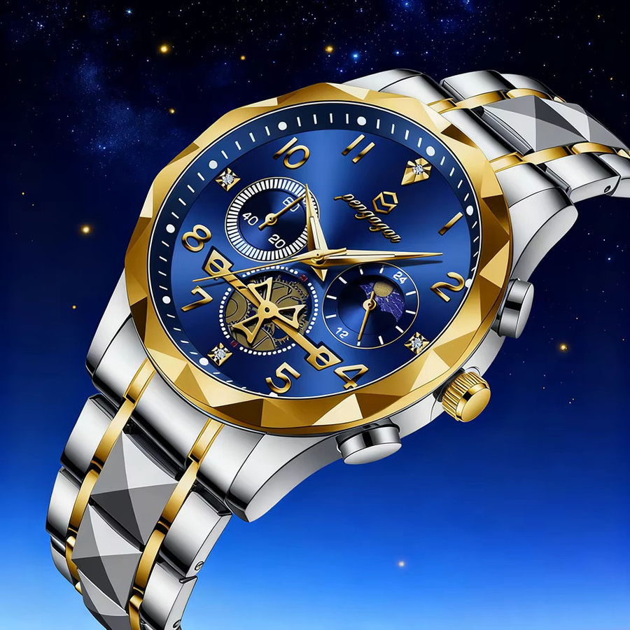 PENGAGAR Chronograph Armbanduhr Edelstahl, Quarz, Herren - Bild 7