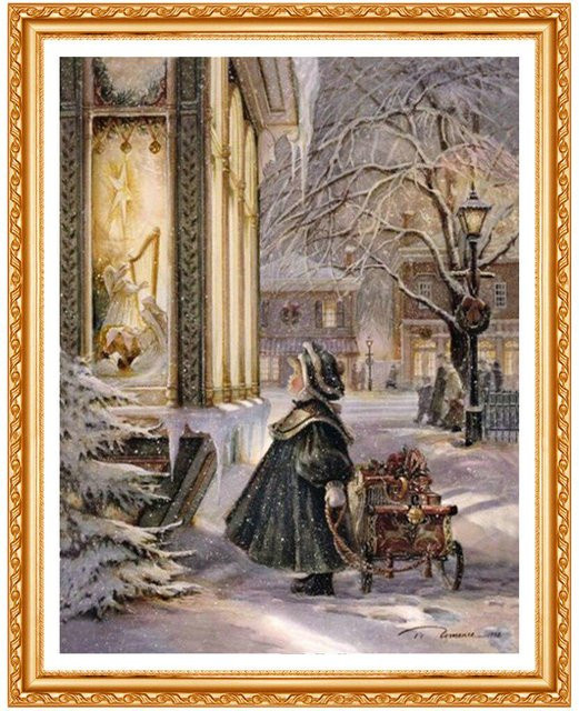 Diamond Painting Set Mädchen im Laden mit runden Harz-Diamanten in Grau und Multicolour von FIYO, B/H: 20 x 30 cm - Bild 1