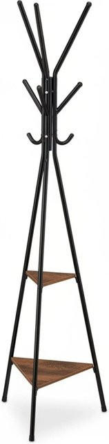 Relaxdays Garderobenständer im Industrie Design aus Eisen, Schwarz und Braun, freistehend mit Dreibein-Gestell, Höhe: 181,5 cm, Breite: 50 cm, Tiefe: 43 cm - Bild 1