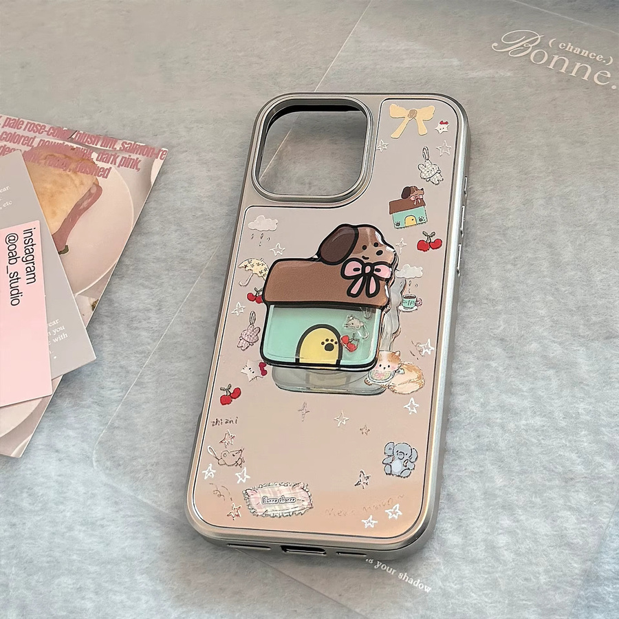 Stoßfeste iPhone Schutzhülle mit Cartoon-Welpen-Design und integriertem Handyhalter für Apple iPhone 16 15 14 13 Pro Max - Bild 2