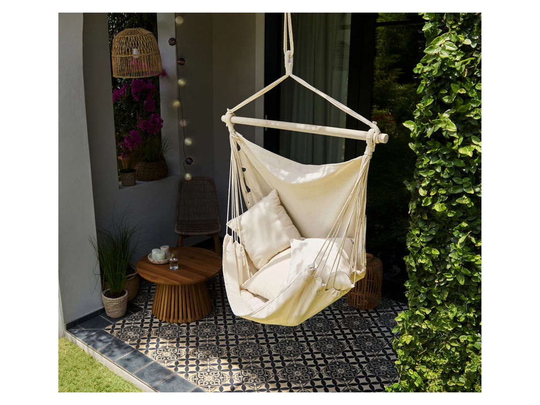 LIVARNO Hängesessel im Boho-Look mit Kissen in Beige und UV-beständigem Recycled Polyester - Bild 2