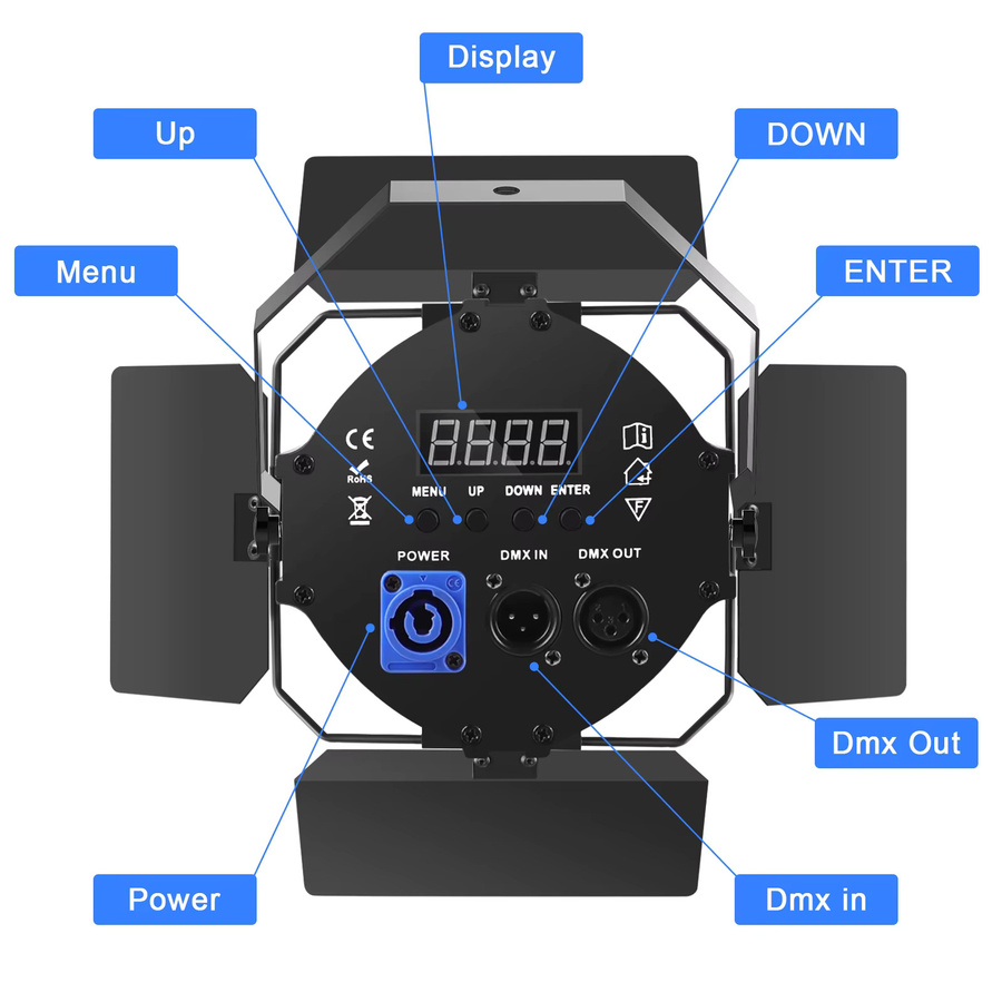 U'King 4er Set COB LED Par Licht DMX512 Bühnenlicht mit Barndoors, 120W Kaltweiß/Warmweiß Spot für DJ, Party, Hochzeit und Kirche, Schwarz - Bild 5