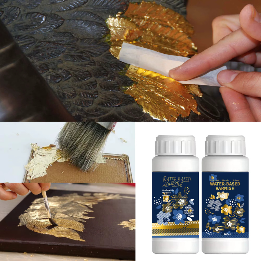 Golden Leaf Vergoldungsklebeset wasserbasierter Epoxidharzkleber für Metallfolie, Kunsthandwerk und Schmuckherstellung auf Holz und Glas, 100 ml oder 200 ml - Bild 3