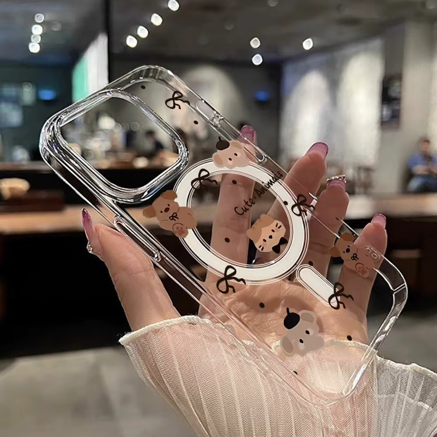 Transparente magnetische Handyhülle mit süßen koreanischen Cartoon-Tieren für Apple iPhone 17, 16, 15, 14, 13, 12 Pro Max kompatibel mit kabellosem Laden - Bild 4