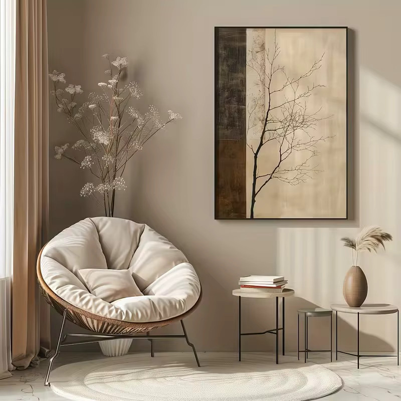 HQYSZZ Abstrakte Leinwand Wanddekoration in Beige mit botanischem Zweig-Motiv im modernen Skandinavischen Stil - Bild 2