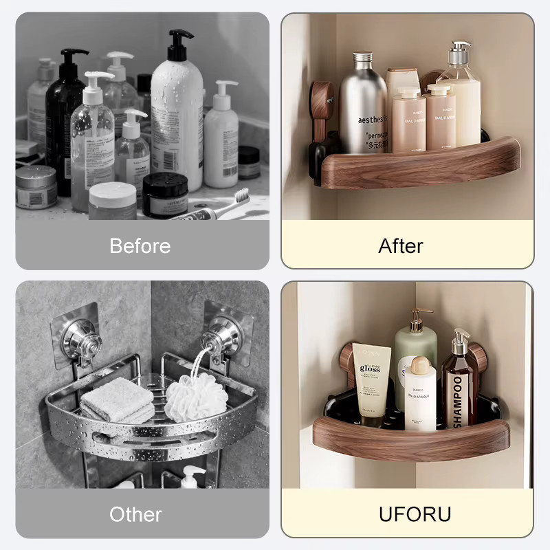 Uforu Desktop-Organizer-Box aus Holz in Braun mit mehreren Fächern für Schreibwaren und Badezimmer - Bild 3