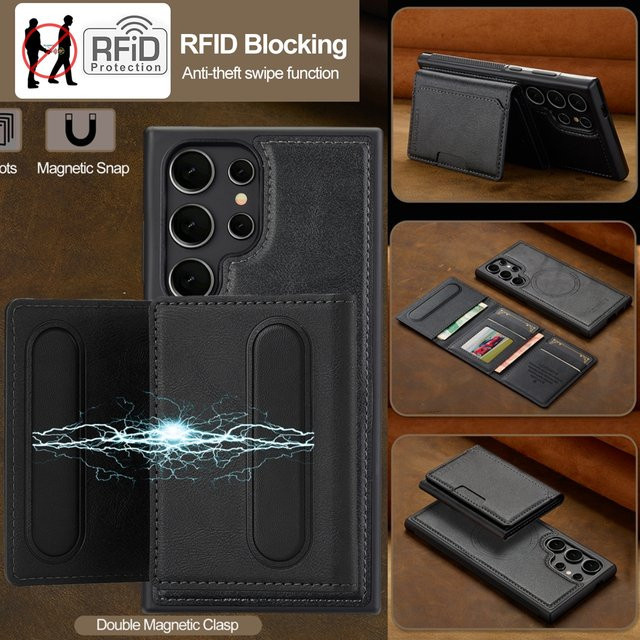 Aierkeba 2-in-1 Magnetische Lederhülle mit abnehmbarem Card Wallet Cover für Samsung Galaxy S26 S25 Ultra S24 FE S23 S22 S21 Plus A16 A36 A56 in Schwarz - Bild 1