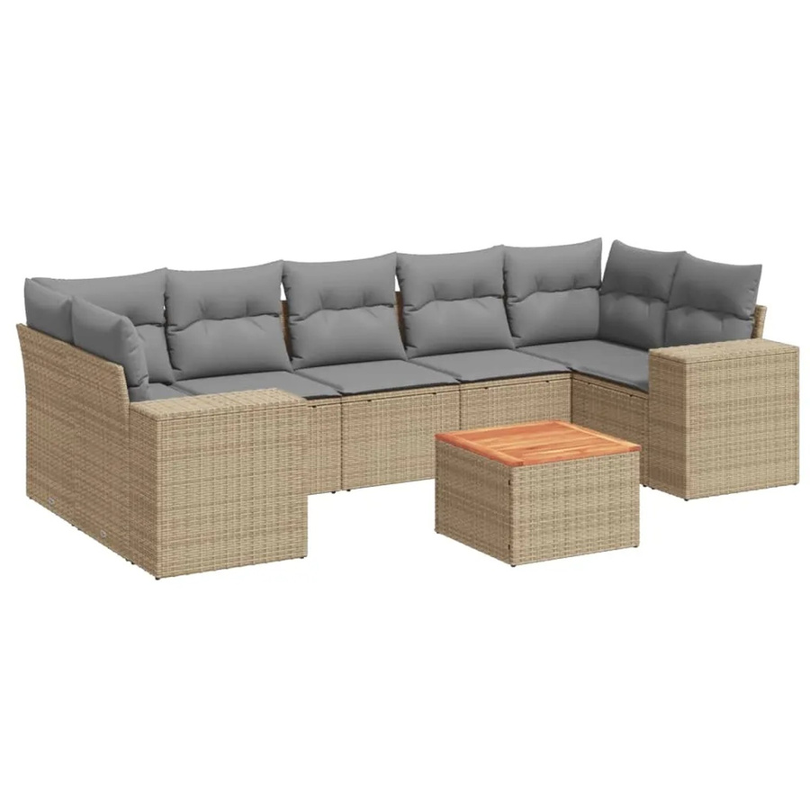 vidaXL 8-teilige Garten-Sofagarnitur aus Poly-Rattan und Akazienholz in Beige-Grau mit Kissen - Bild 2