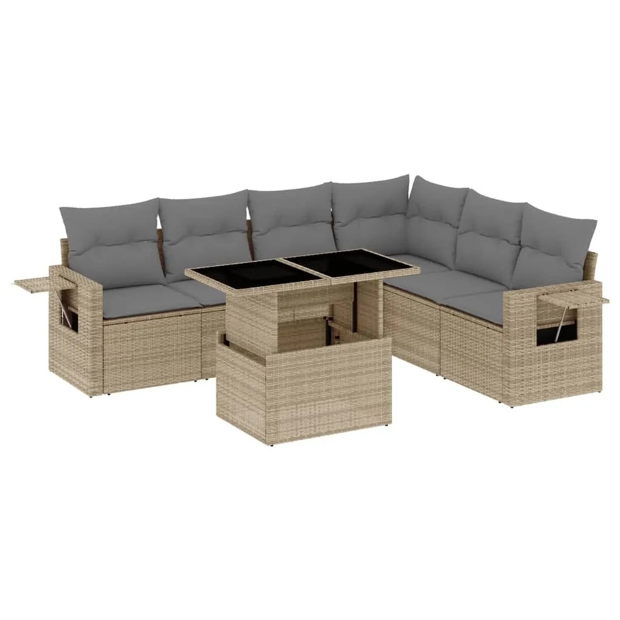 vidaXL 7-tlg Garten-Sofagarnitur aus Poly-Rattan mit Kissen in Beige - Bild 2