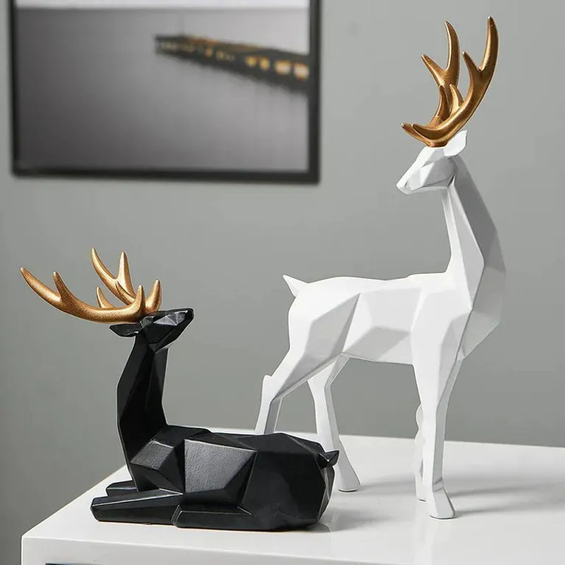 Geometrische Hirschfigur in Weiß aus Kunstharz für skandinavische Wohnzimmer Dekoration - Bild 3