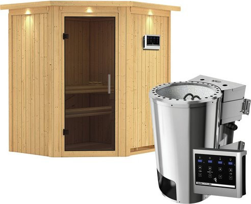 Karibu Sauna Tuckum für 3 Personen inklusive 3,6 kW Saunaofen mit externer Steuerung, Farbe: beige/grau, B/T/H: 202,0 x 184,0 x 165,0 cm - Bild 1