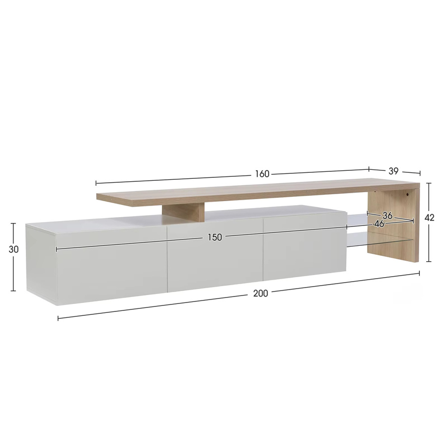 Comanlai TV-Ständer in Weiß mit Glasablage und 3 Türen, modernes Wohnzimmer-TV-Sideboard für Fernseher bis zu 85 Zoll - Bild 3