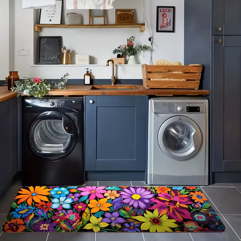 VIKAMA Küchenmatte mit floralem Blumenmuster aus Plüsch-Polyester in Multicolor - Bild 3