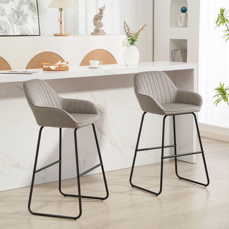 Aosom Barhocker 2er Set aus Samt in Grau mit Metallgestell und Kanalsteppung - Bild 2