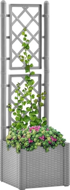 furnicato Garten-Hochbeet mit Spalier und Selbstbewässerungssystem in Grau im Rattan-Design, B: 142 cm, T: 43 cm, H: 43 cm - Bild 1