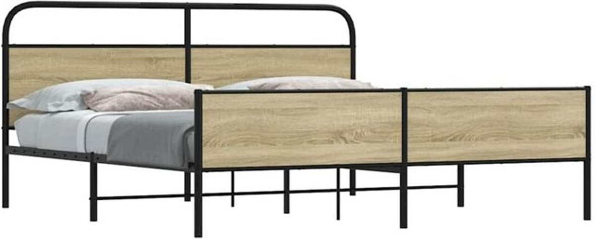 Metallbett Vidaxl in Sonoma-Eiche Natur im Industrial-Stil, B/T/H: 183 x 213 cm - Bild 1