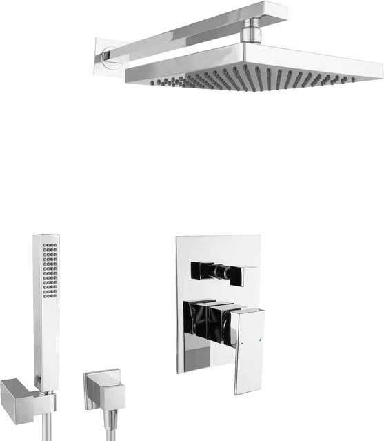 PaulGurkes Regendusche Unterputz Dusch Set Eckig in Chrom mit Handbrause und Umschalter - Bild 1