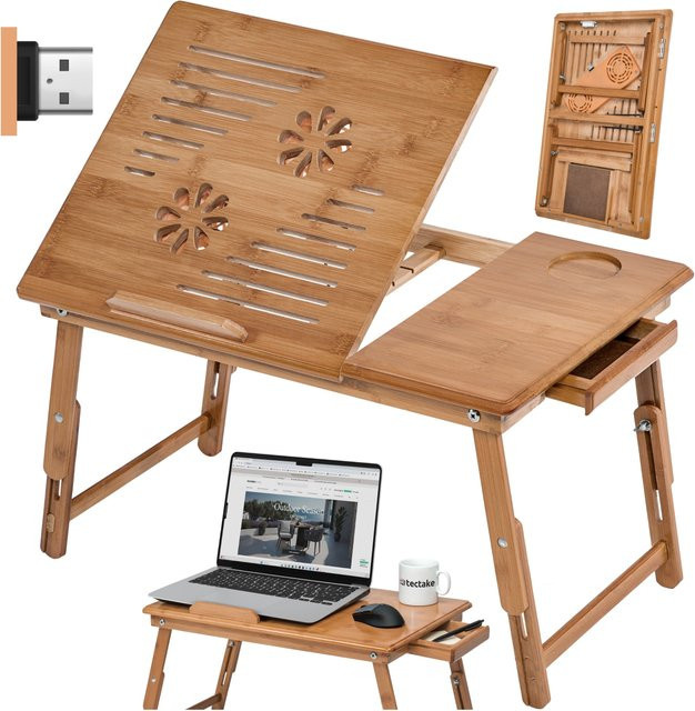 tectake Laptoptisch Kerstin aus Bambus, klappbar und höhenverstellbar, Braun, B/T/H: 55 x 35 x 26 cm - Bild 1